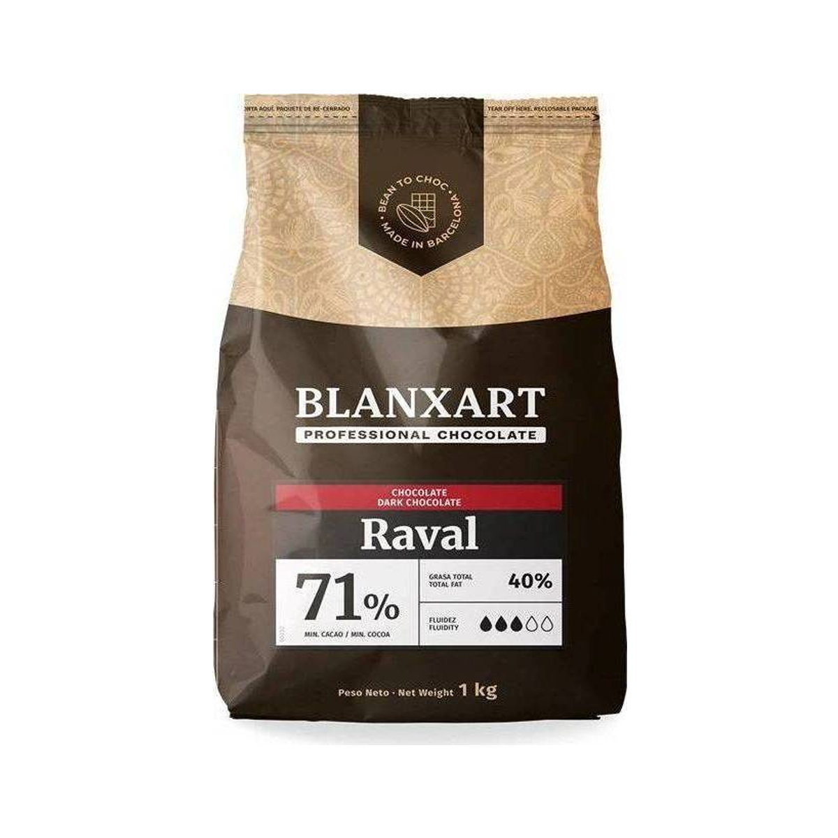 1 COBERTURA CHOCOLATE BLANXART RAVAL DARK 71% - 1KG - Imagen 1