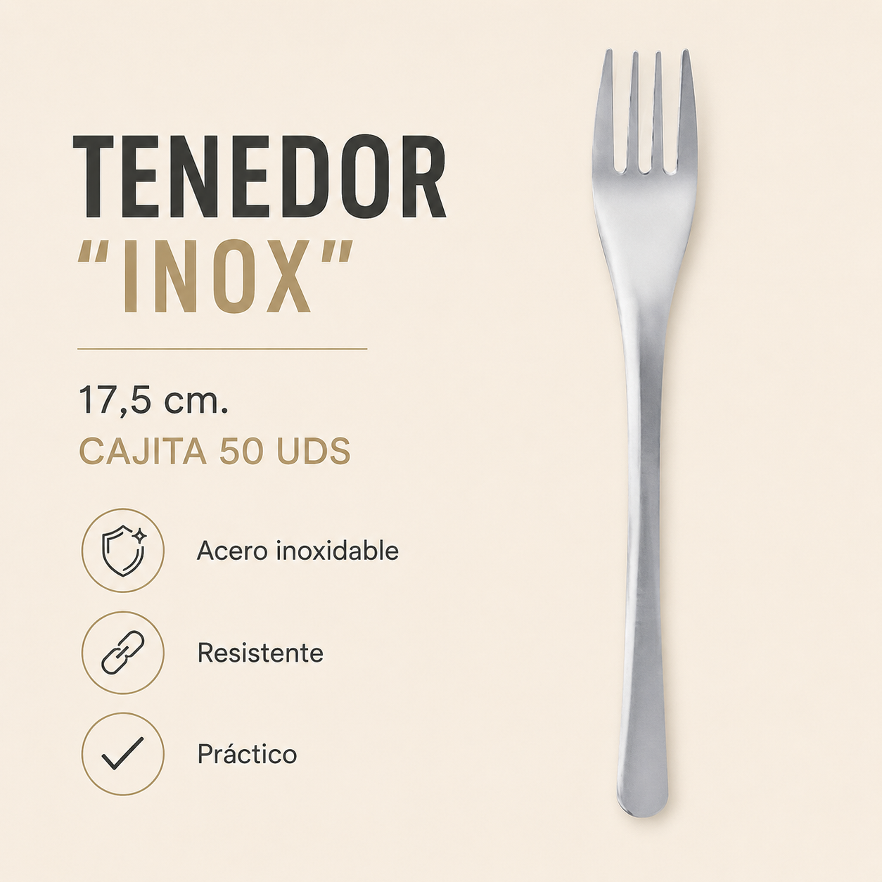 TENEDOR “INOX” 17,5 cm. - CAJITA 50 UDS TENEDOR “INOX” 17,5 cm. - CAJITA 50 UDS - Imagen 1