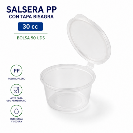 SALSERA PP CON TAPA BISAGRA 30 cc - BOLSA 50 UDS