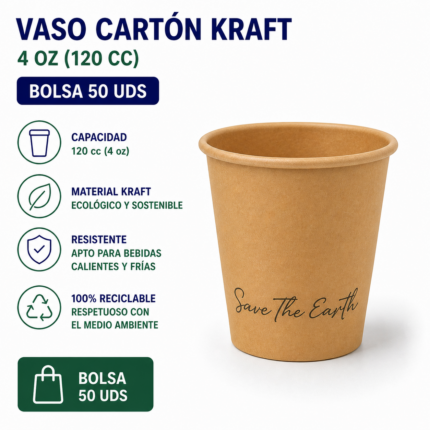 VASO Cartón Kraft 4 oz ( 120 cc ) - BOLSA 50 UDS